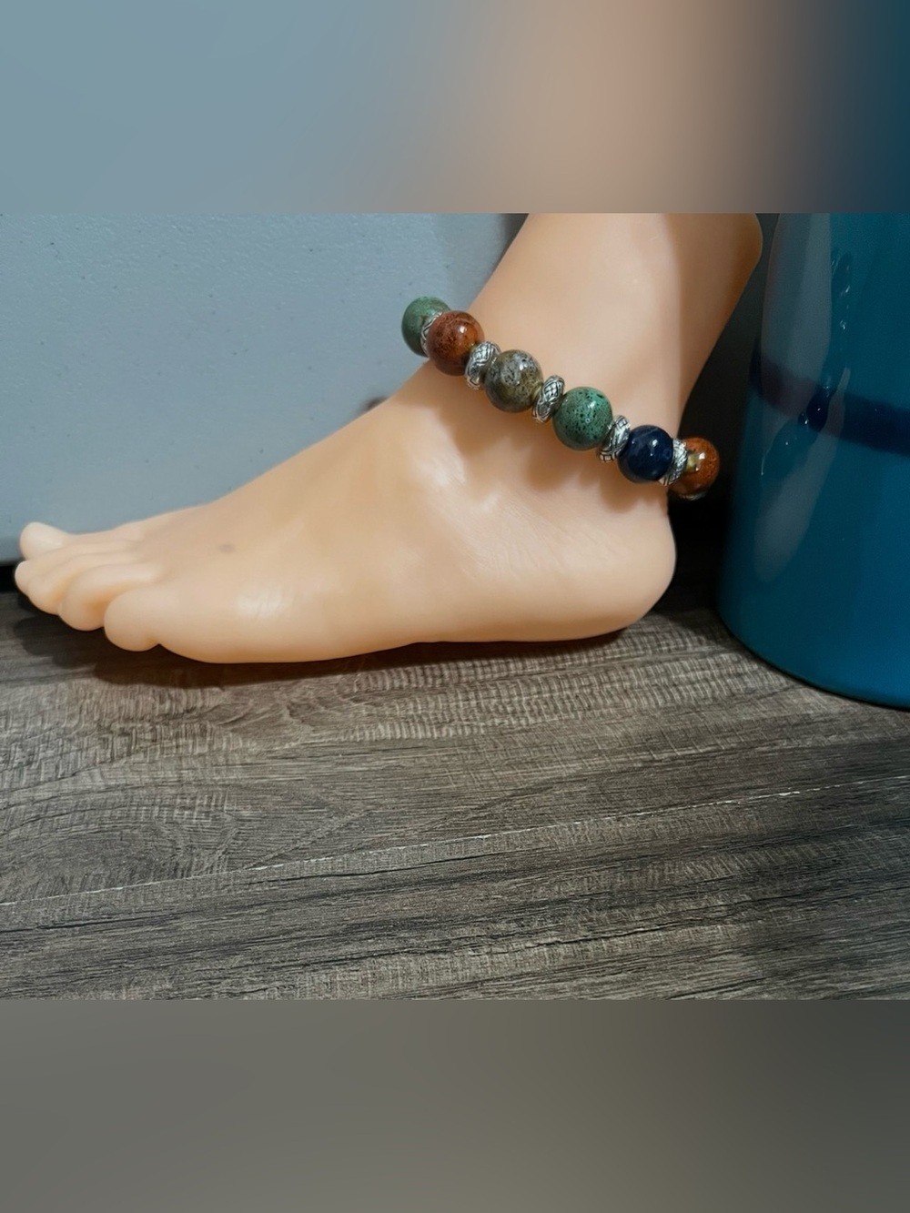 Multicolor Ceramic Bead Anklet with Silver Accents